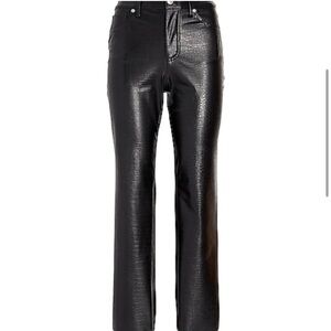 Express Croc-Embossed Faux Leather High-Rise Straight-Leg Pants 2 Office…